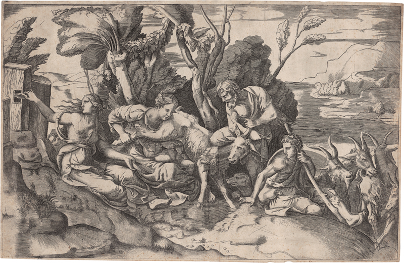 Lot 5418, Auction 128, Bonasone, Giulio, Der kleine Jupiter wird von Amaltheas Ziege gesäugt