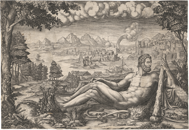 Lot 5481, Auction  128, Ghisi, Giorgio, Herkules, von den zwölf Arbeiten ausruhend