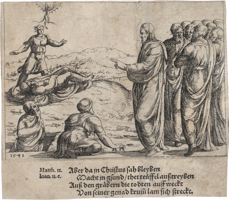 Lot 5516, Auction 128, Hirschvogel, Augustin, Christus heilt einen Besessenen; Naman wird von Lepra geheilt