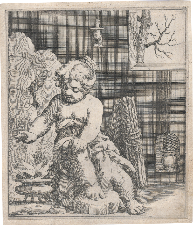 Lot 5526, Auction 128, Italienisch, 17. Jh. Junges Mädchen sich an einem Kohlestöfchen wärmend