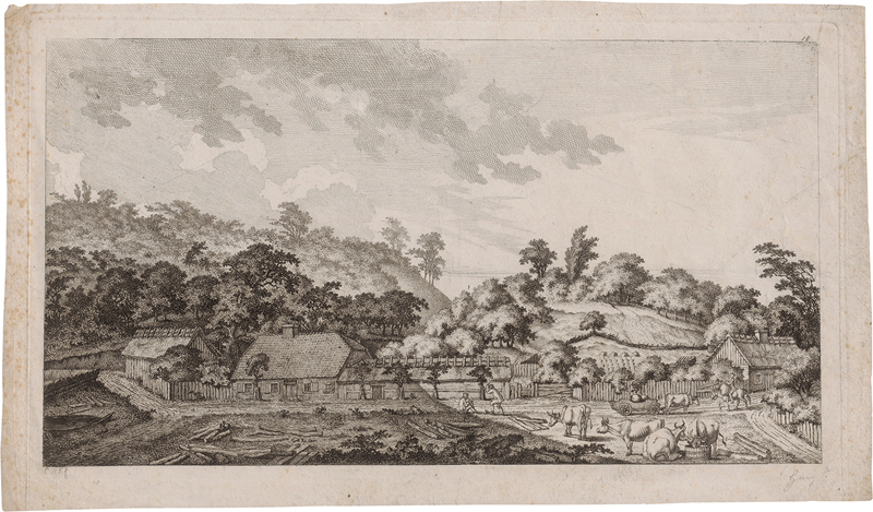 Lot 5530, Auction 128, Kolbe, Carl Wilhelm, Ein weiter Platz vor Bauernhäusern, dahinter bewaldete Hügel