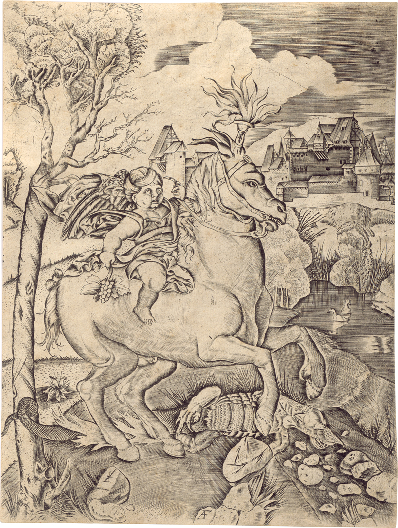 Lot 5562, Auction 128, Monogrammist AF, Ein geflügelter Genius auf einem Pferd reitend