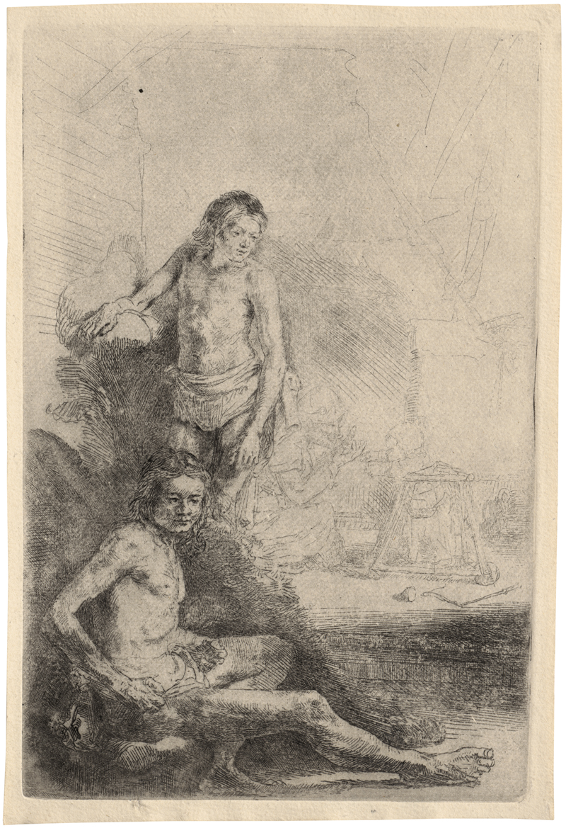 Lot 5603, Auction 128, Rembrandt Harmensz. van Rijn, Zwei männliche Akte ("Het Rolwagentje")