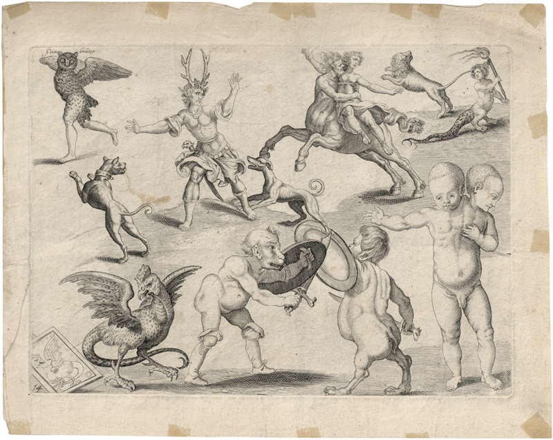 Lot 5628, Auction 128, Snyders, Michael, Studienblatt mit Fabelwesen und grotesken Figuren