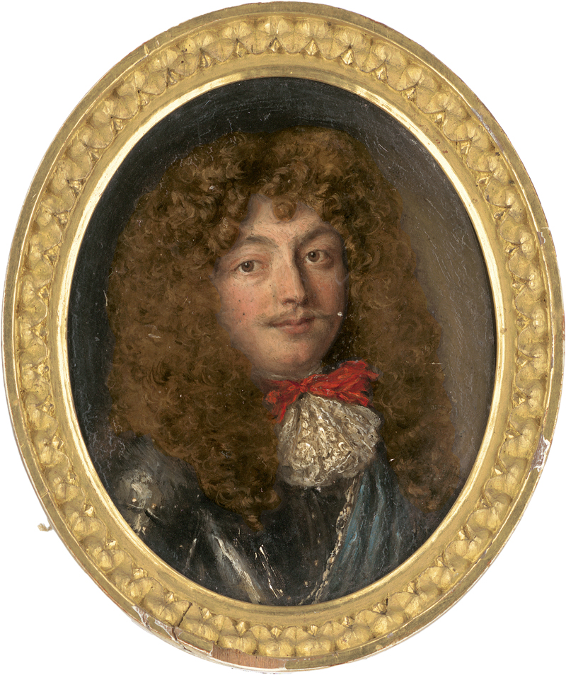 Lot 6008, Auction 128, Englisch oder Französisch, um 1670. Bildnis eines Herrn mit langem braunem Haar, in Harnisch mit roter Schleife und weißer Spitzenhalsbinde