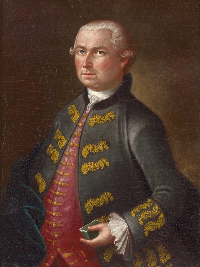 Lot 6042, Auction  128, Österreichisch, 18. Jhd. Bildnis eines vornehmen Herren mit gepuderter Perücke und weißem Halstuch in roter geknöpfter Weste und grauer goldbestickter Jacke mit Schnupftabakdose.
