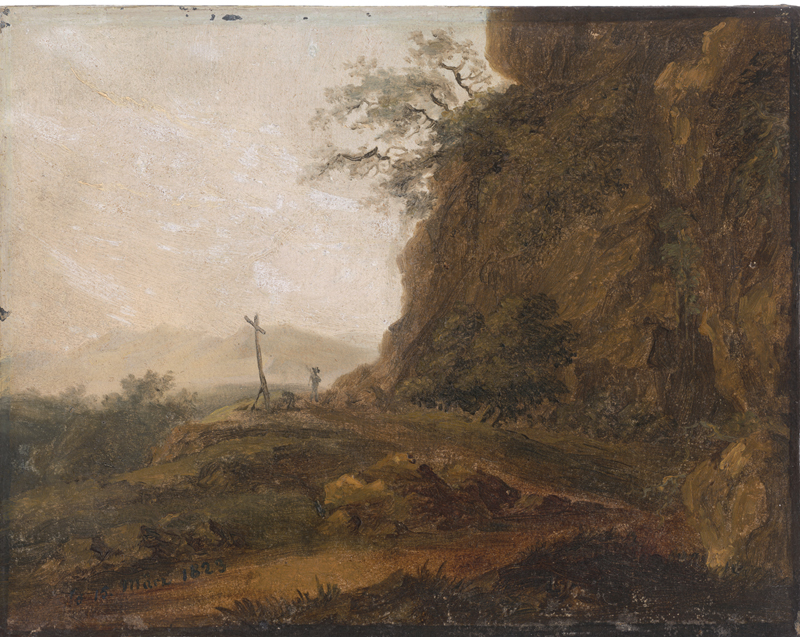 Lot 6069, Auction 128, Blechen, Carl, Wegkreuz an einem steinigen Hang