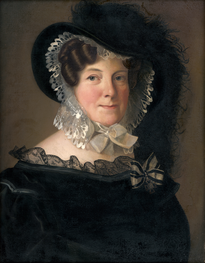 Lot 6100, Auction 128, Herdt, Friedrich Wilhelm, Bildnis Henriette Caroline Ernestine Gräfin von der Schulenburg, geb. von der Trautenburg im schwarzen Kleid mit Spitzenbesatz und Hut mit schwarzer Federboa