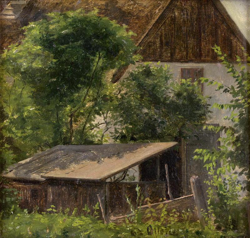 Lot 6128, Auction  128, Haslund, Carl Otto Bentzon, Sommerlicher Garten mit kleinem Holzverschlag