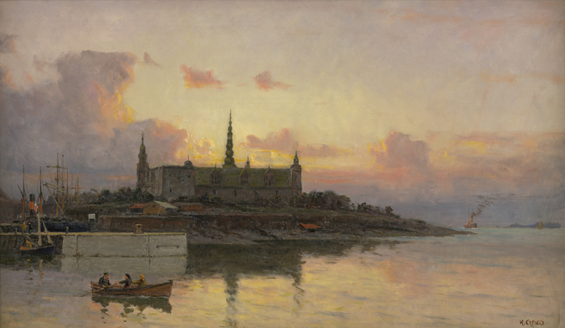 Lot 6132, Auction  128, Enfield, Henry, Sonnenuntergang bei Schloss Kronborg auf der Insel Seeland in Dänemark