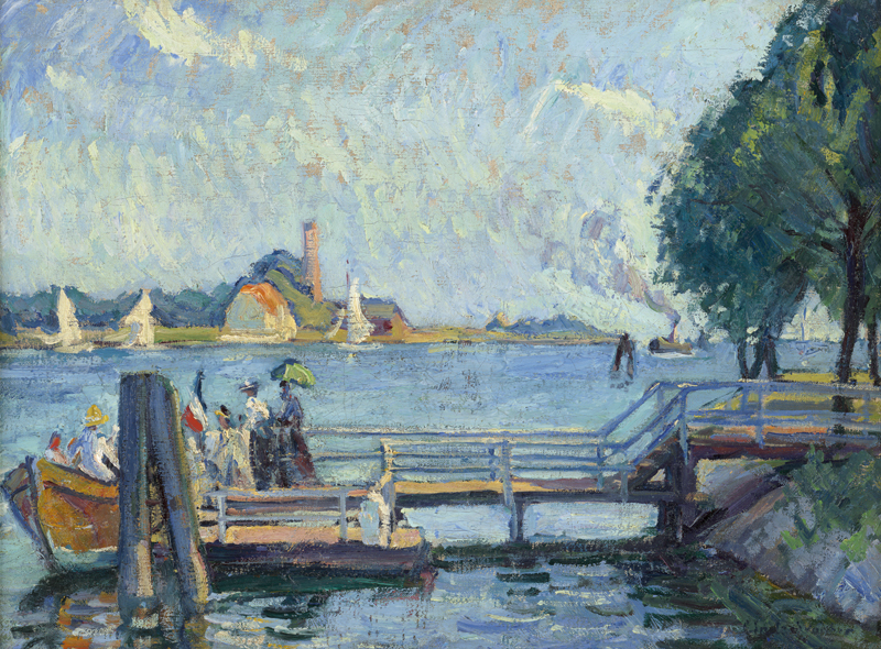 Lot 6152, Auction  128, Linde-Walther, Heinrich-Eduard, Fähranleger am Priwall mit Blick nach Travemünde
