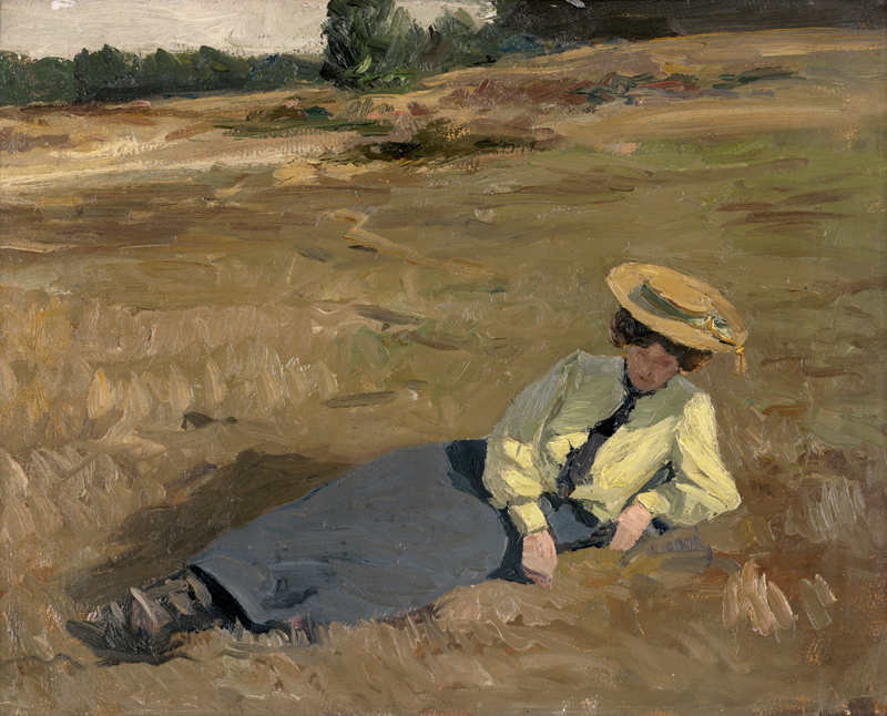 Lot 6158, Auction 128, Köcke, Hugo, Sommeridylle: Ruhende Frau auf der Heide (Die Ehefrau des Künstlers?)