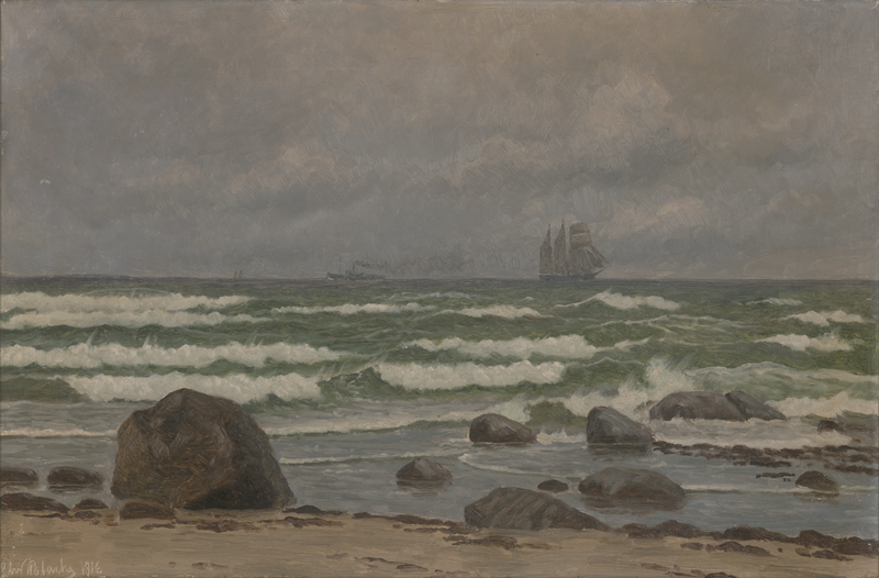 Lot 6160, Auction 128, Blache, Christian Vigilius, "Stranden ved Hirtshals": Wolkenverhangener Himmel vor der Küste Jütlands