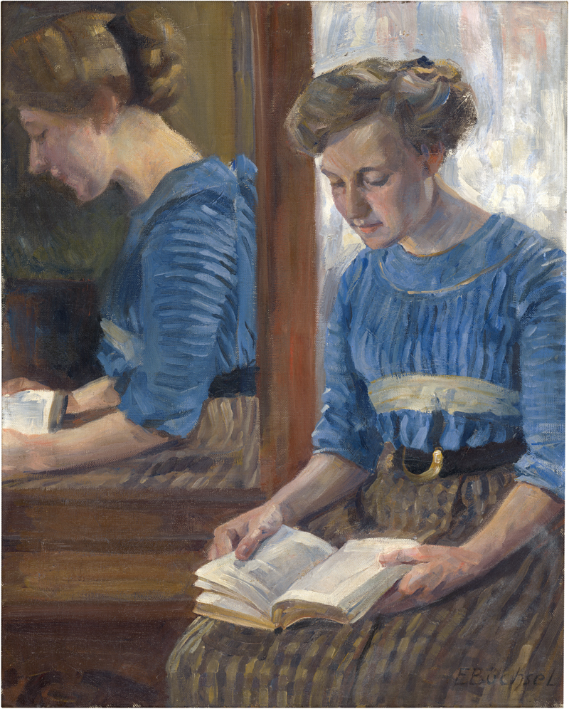 Lot 6163, Auction 128, Büchsel, Elisabeth, Selbstbildnis der Künstlerin, Gerhart Hauptmann lesend