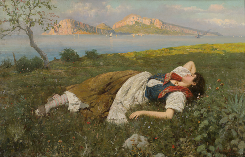 Lot 6202, Auction  128, Hay, Bernardo, "Siesta" - Junge Italienierin beim Mittagsschlaf auf der Sorrentiner Halbinsel, im Hintergrund Capri