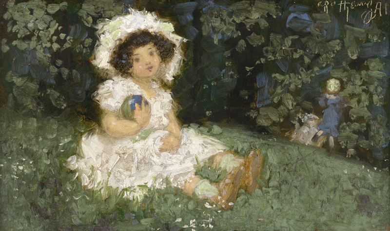 Lot 6219, Auction 128, Rothaug, Alexander, Mädchen im weißen Kleid mit Ball auf einer Wiese