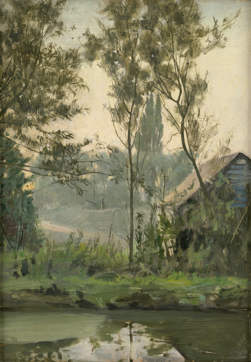 Lot 6243, Auction 128, Forster, Joseph Wilson, "On the Colne" - Partie am Ufer des Flusses Colne in Hertfordshire mit Cottage
