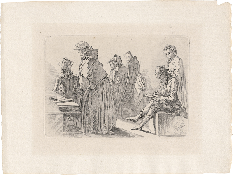 Lot 6502, Auction 128, Chodowiecki, Daniel Nikolaus, Eine Gesellschaft von sechs Damen mit dem Künstler in einem Zimmer