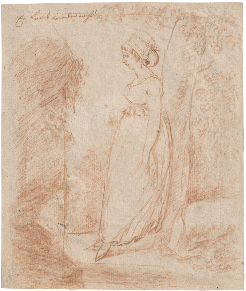 Lot 6523, Auction 128, Chodowiecki, Daniel Nikolaus, "Er kommt wieder nicht" (Wartende junge Frau, an einen Baum gelehnt)