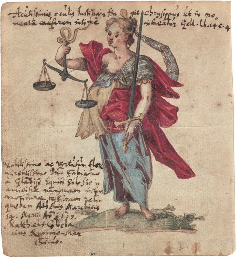 Lot 6560, Auction  128, Deutsch, 1607. Iustitia (Stammbuchblatt)