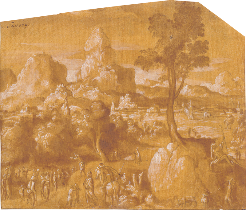 Lot 6562, Auction 128, Niederländisch, um 1600. Landschaft mit der Predigt Johannes d. Täufers