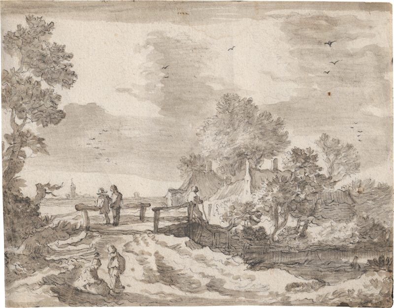 Lot 6571, Auction  128, Niederländisch, 17. Jh. Landschaft mit Holzbrücke und einem Gehöft im Hintergrund