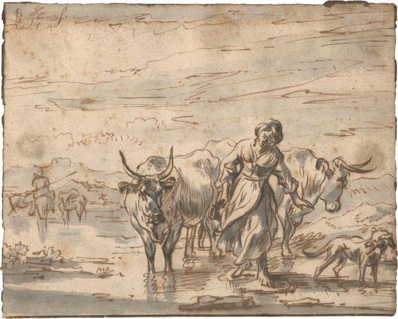 Lot 6576, Auction  128, Berchem, Nicolaes Pietersz., Hirtin mit ihrem Vieh an einem Fluss