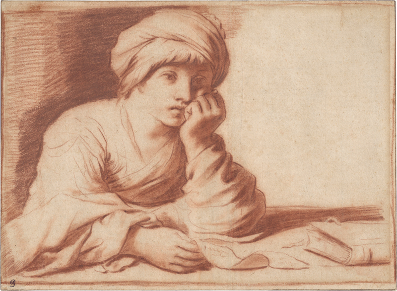 Lot 6596, Auction  128, Guercino, Frau mit Turban an einem Tisch sitzend