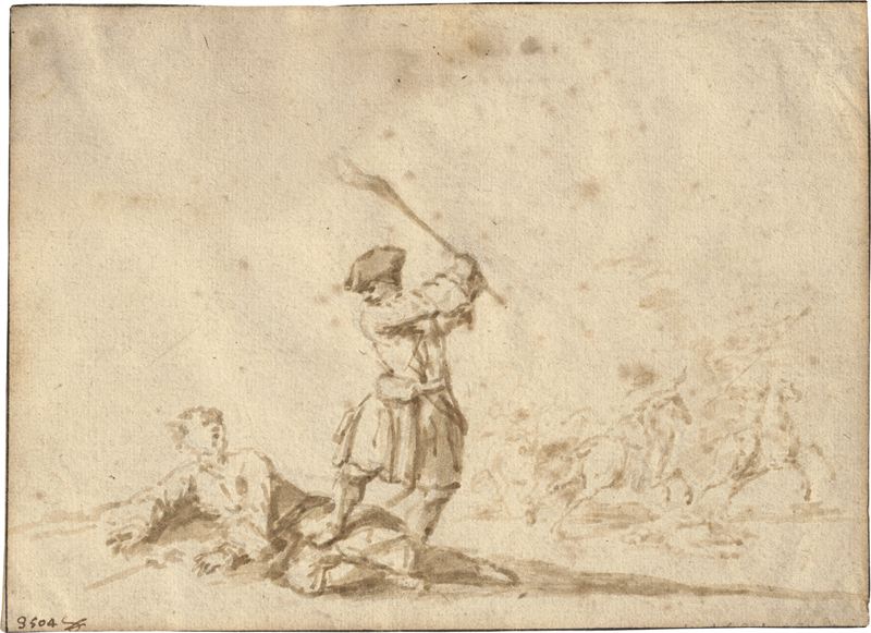 Lot 6615, Auction  128, Oberitalienisch, 18. Jh. Kleines Reiterscharmützel, im Vordergrund zwei Kämpfer