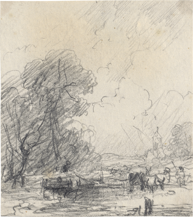Lot 6636, Auction 128, Constable, John - zugeschrieben, Landschaftsstudie mit Vieh an einer Tränke