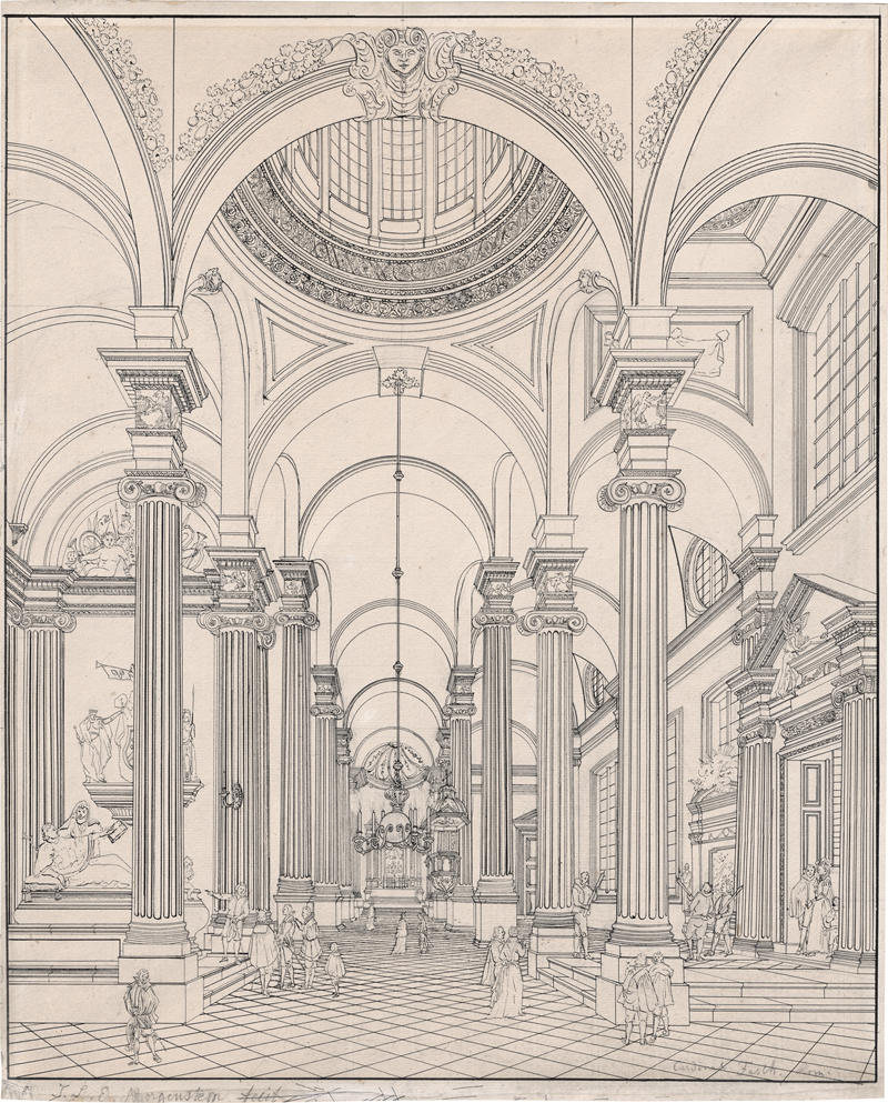 Lot 6656, Auction  128, Morgenstern, Johann Ludwig Ernst, Kircheninterieur: Blick in das Innere einer dreischiffigen Renaissancebasilika