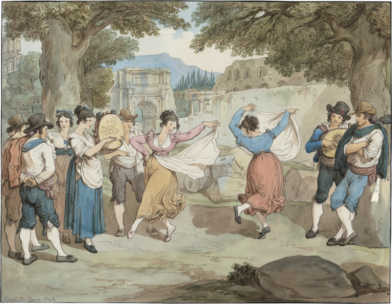 Lot 6659, Auction 128, Pinelli, Bartolomeo, Saltarello Tänzerinnen beim Forum Romanum, im Hintergrund das Colosseum