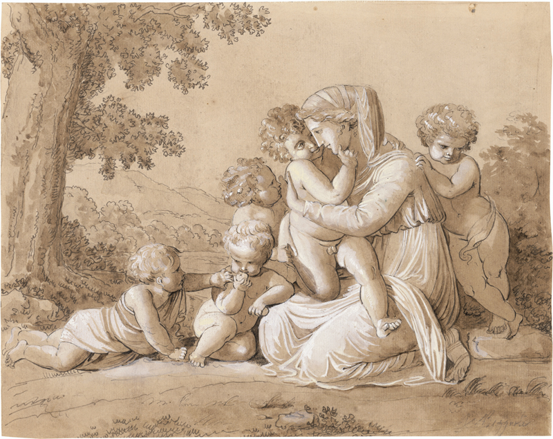 Lot 6663, Auction 128, Bezzuoli, Giuseppe, "Idylle" - Junge Frau mit Kindern in arkadischer Landschaft