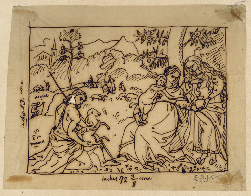 Lot 6669, Auction  128, Burne-Jones, Sir Edward - Umkreis, Landschaft mit Maria mit dem Kind, Johannes d. T. und Maria Magdalena