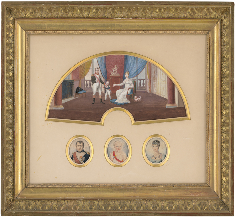 Lot 6704, Auction  128, Französisch, um 1813. Interieur mit Napoleon Bonaparte, dessen zweiter Frau Marie-Louise und deren Sohn Napoleon François Charles Joseph: Entwurf für einen Fächer.