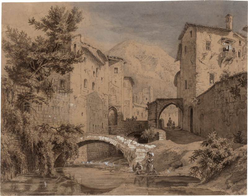 Lot 6713, Auction 128, Busse, Georg Heinrich, Wäscherinnen am Fluss in Gubbio in Umbrien
