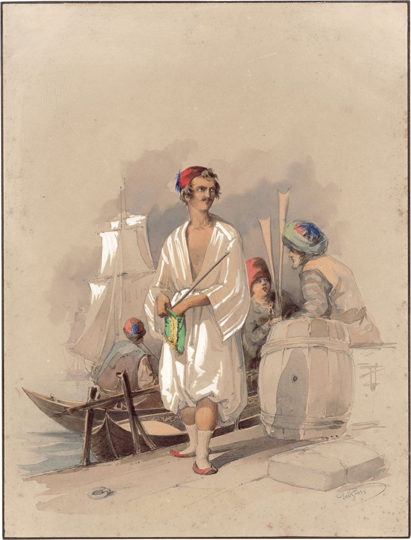 Lot 6732, Auction 128, Preziosi, Amadeo, Türkischer Kaufmann und Fischer am Hafen von Istanbul