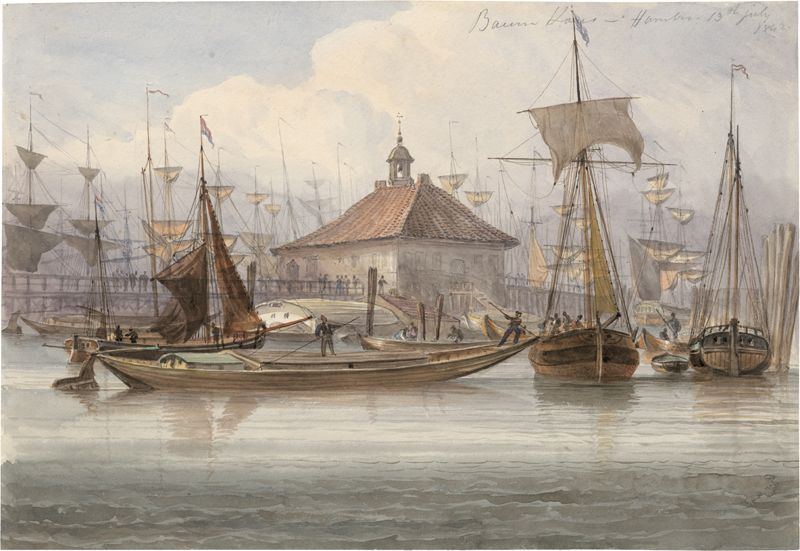 Lot 6754, Auction 128, Schetky, John Christian, Segelschiffe im Hamburger Hafen beim sogenannten Baumhaus-Kai