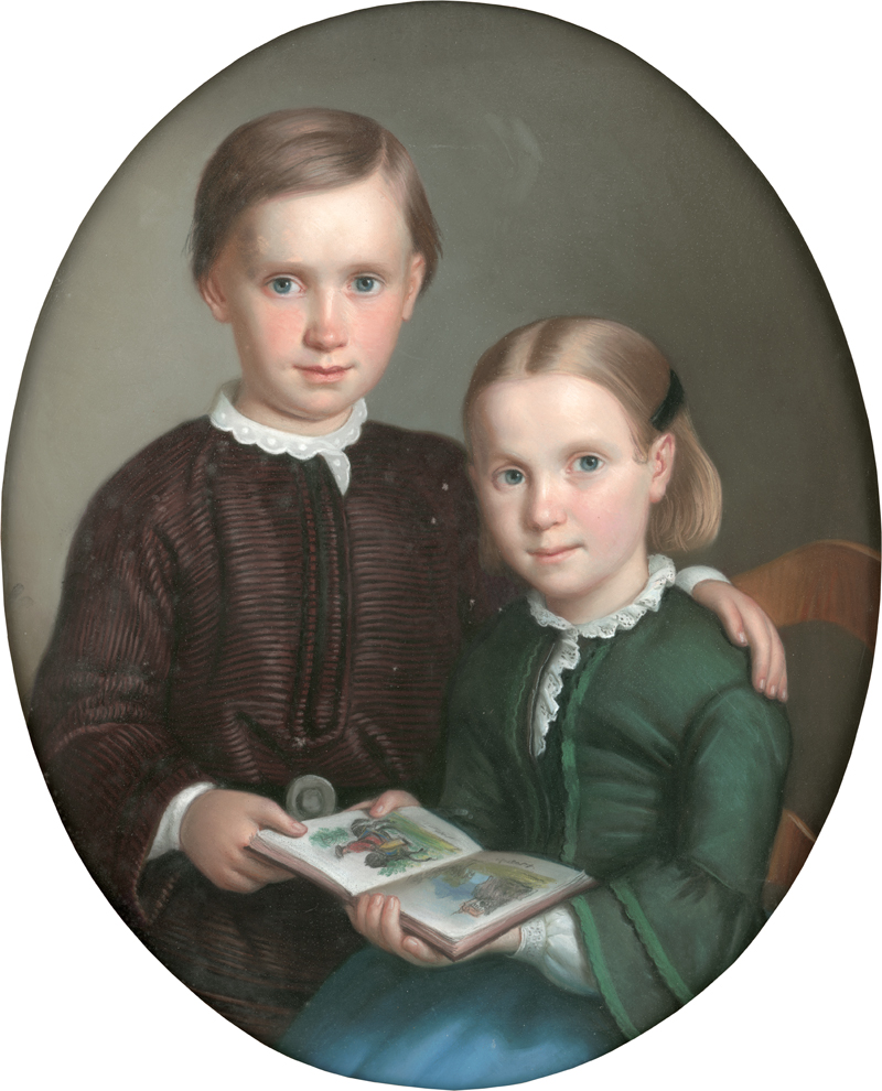 Lot 6760, Auction  128, Deutsch, um 1860. Bildnis eines Geschwisterpaares in Betrachtung eines Kinderbuches