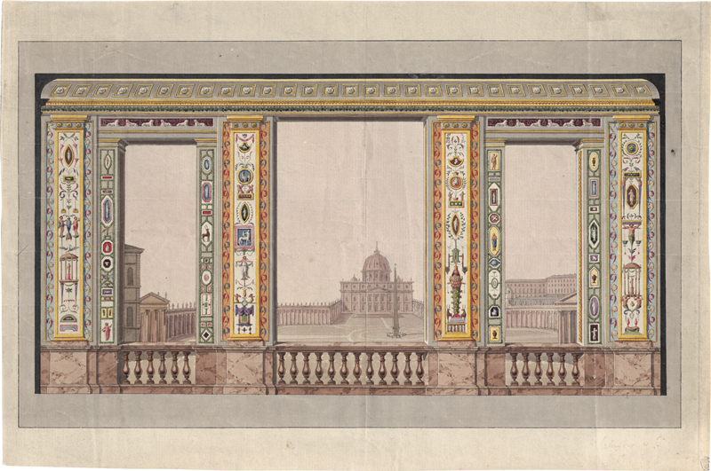 Lot 6773, Auction 128, Deutsch, um 1820. Entwurf für eine illusionistische Wanddekoration mit der Ansicht des Petersplates und St. Peter in Rom