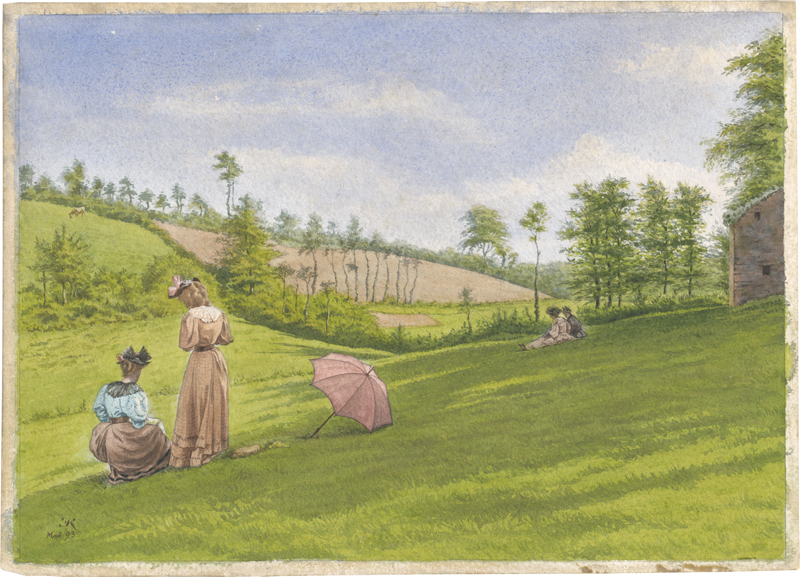 Lot 6777, Auction 128, Französisch, 1893. Sommerliche Landpartie mit zeichnender Dame