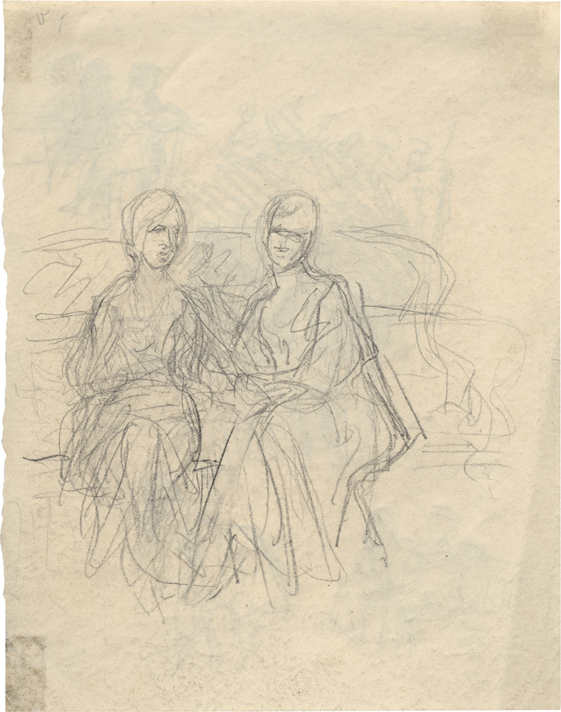 Lot 7007, Auction 128, Liebermann, Max, Skizze zweier Frauen auf einem Sofa sitzend; Entwurfsskizze zu Theodor Fontanes "Effi Briest"