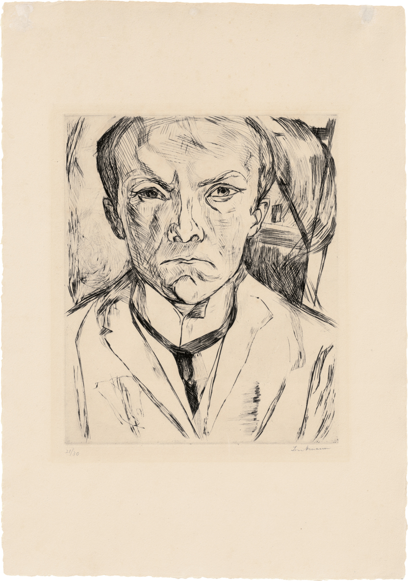 Lot 7057, Auction 128, Beckmann, Max, Selbstbildnis von vorn, im Hintergrund Hausgiebel
