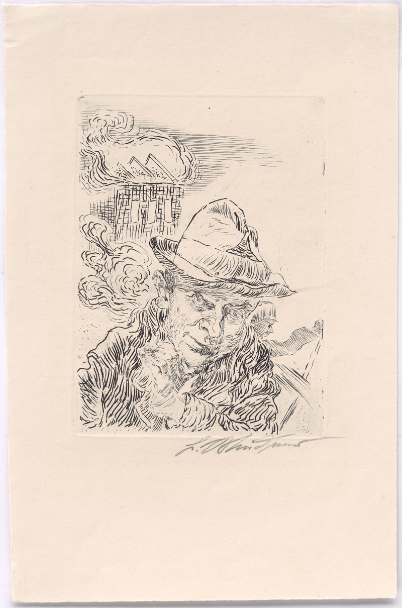 Lot 8086, Auction 128, Meidner, Ludwig, Selbstbildnis vor brennendem Gebäude (Ludwig Meidner XXVI)