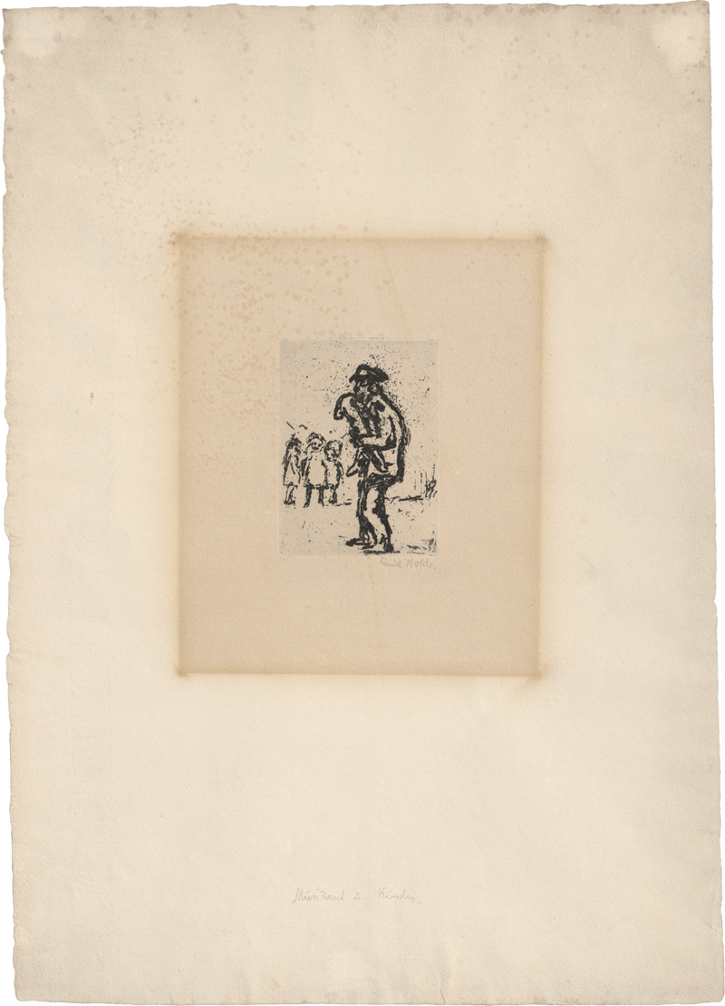Lot 8089, Auction 128, Nolde, Emil, Musikant u. Kinder (Straßenmusikant und Kinder)