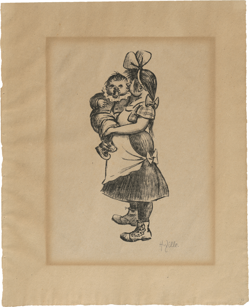 Lot 8147, Auction 128, Zille, Heinrich, Stehendes Mädchen mit Haarschleife und Kind auf dem Arm