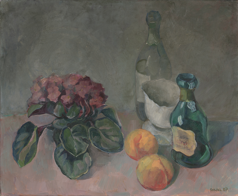 Lot 8198, Auction  128, Feinstein, Pavel, Stilleben mit Hortensie, Flaschen und Aprikosen